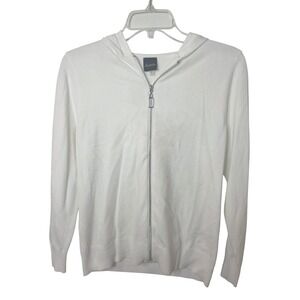 Aaeda White Summer Vibes Embossed Full Zip Hooded Sweater XS